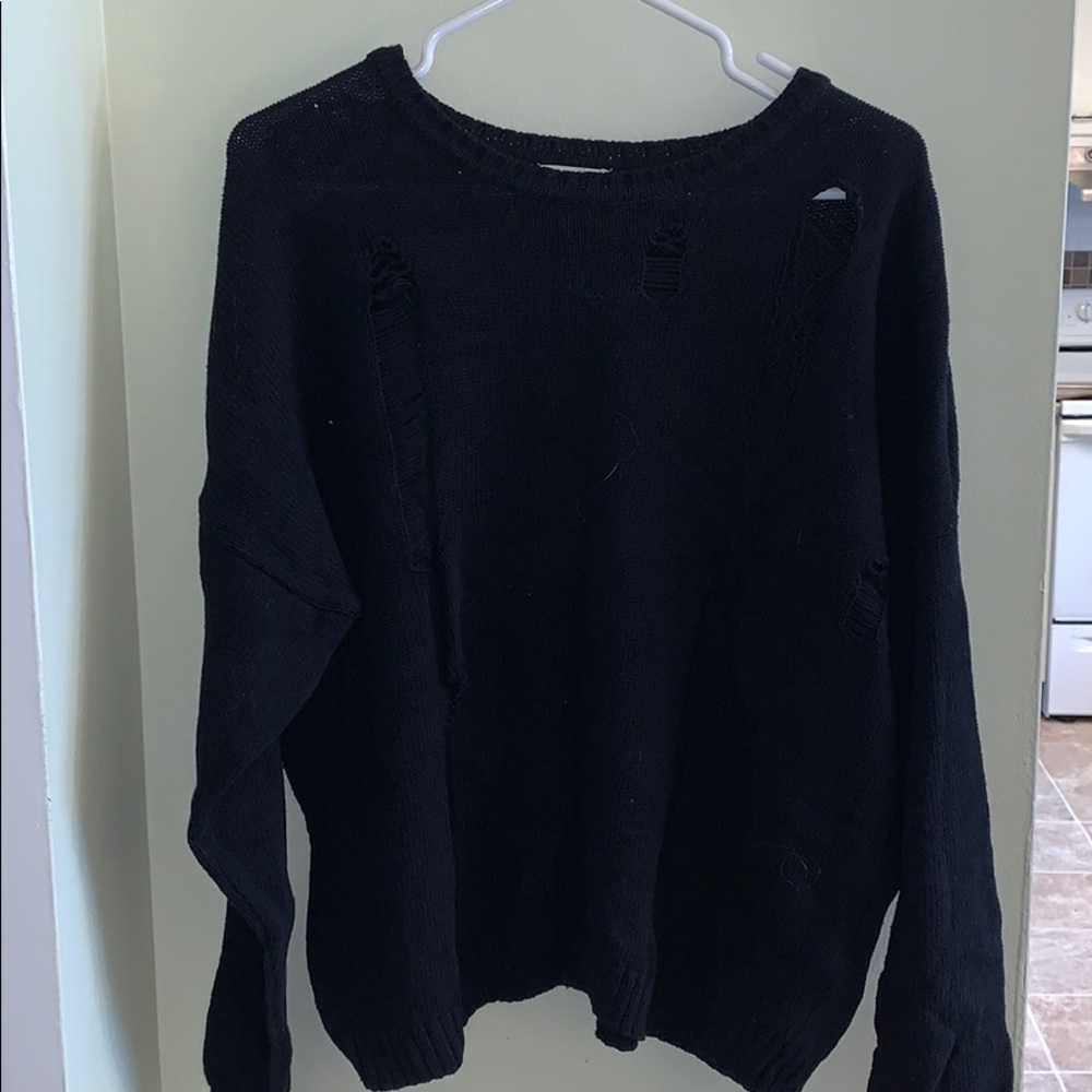 Distressed black sweater